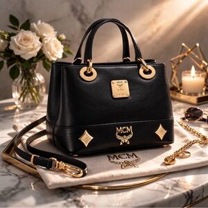 MCM  Mini Black Tote with Gold Accents